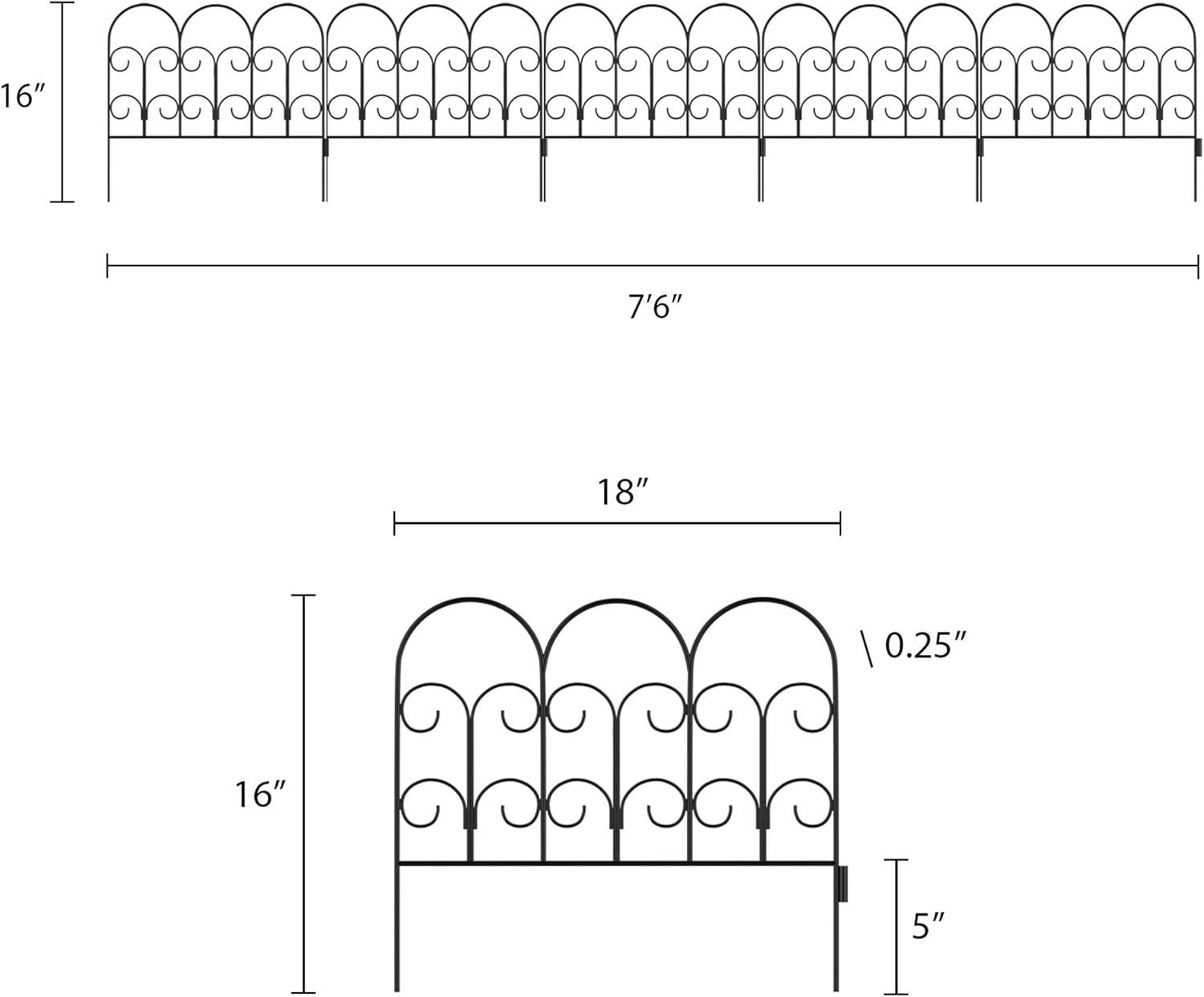 Black Metal Decorative Scroll Garden Fence Panels Set