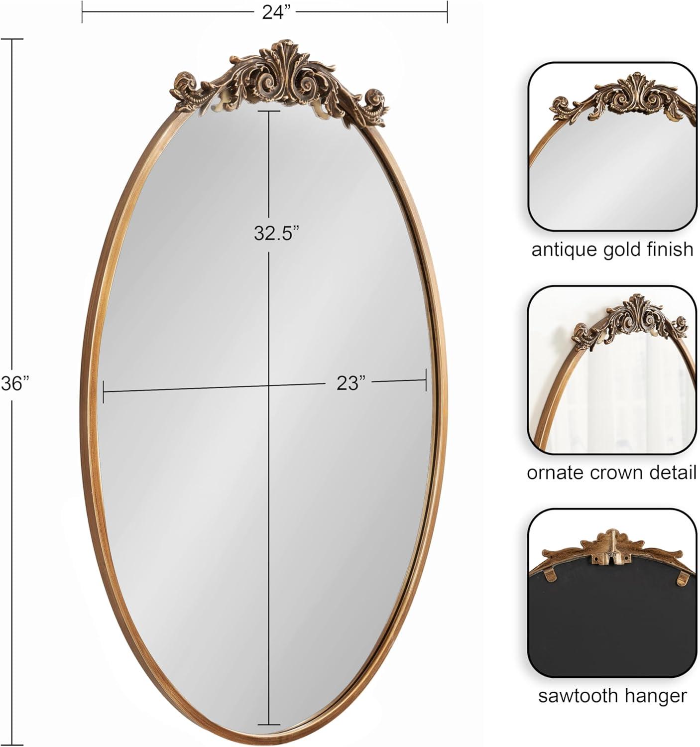 Kate & Laurel All Things Decor 24"x36" Arendahl Traditional Vertical Oval Wall Mirror Antique Gold: Ornate, No Assembly Required