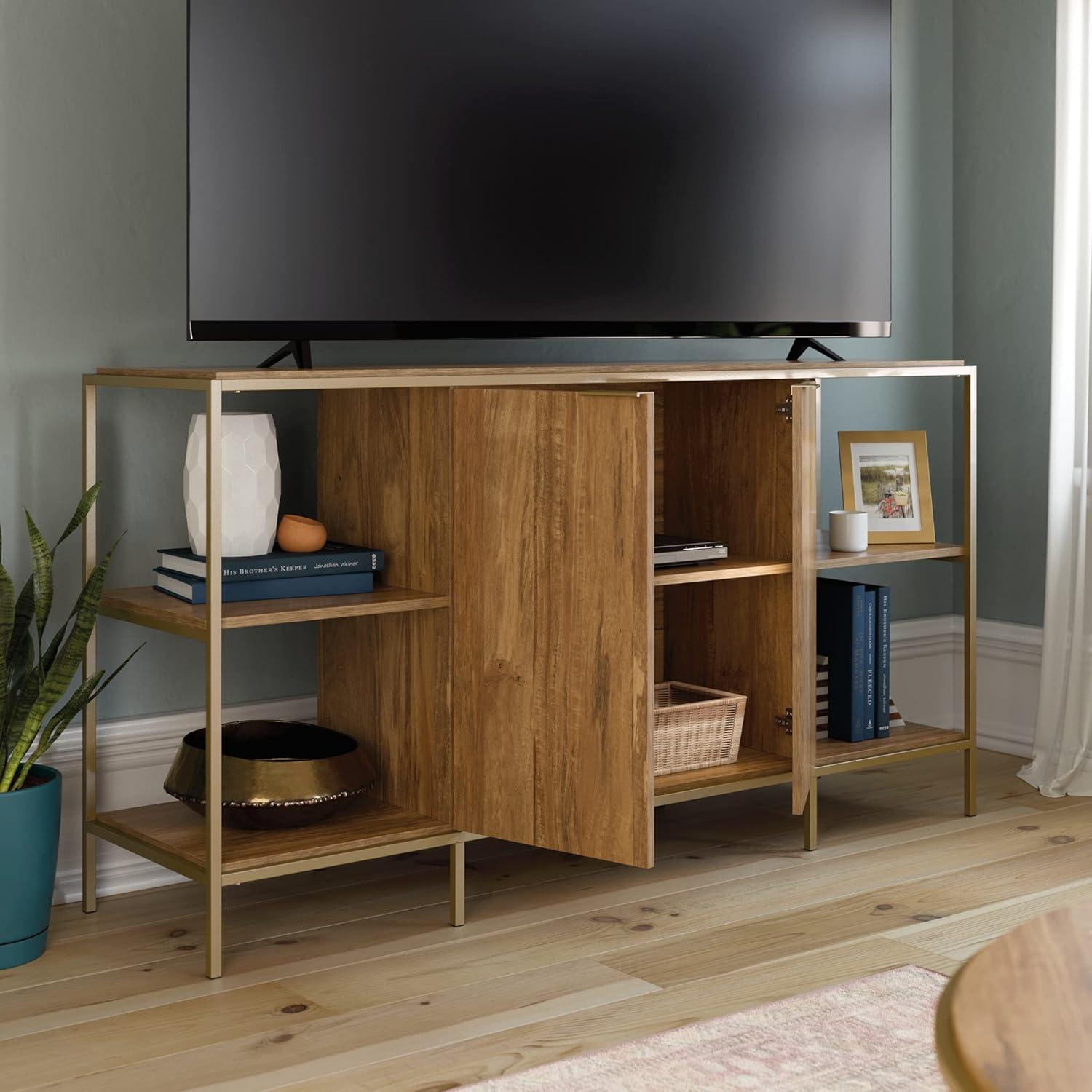 Sindoori Mango and Gold Modern TV Stand with Adjustable Shelf