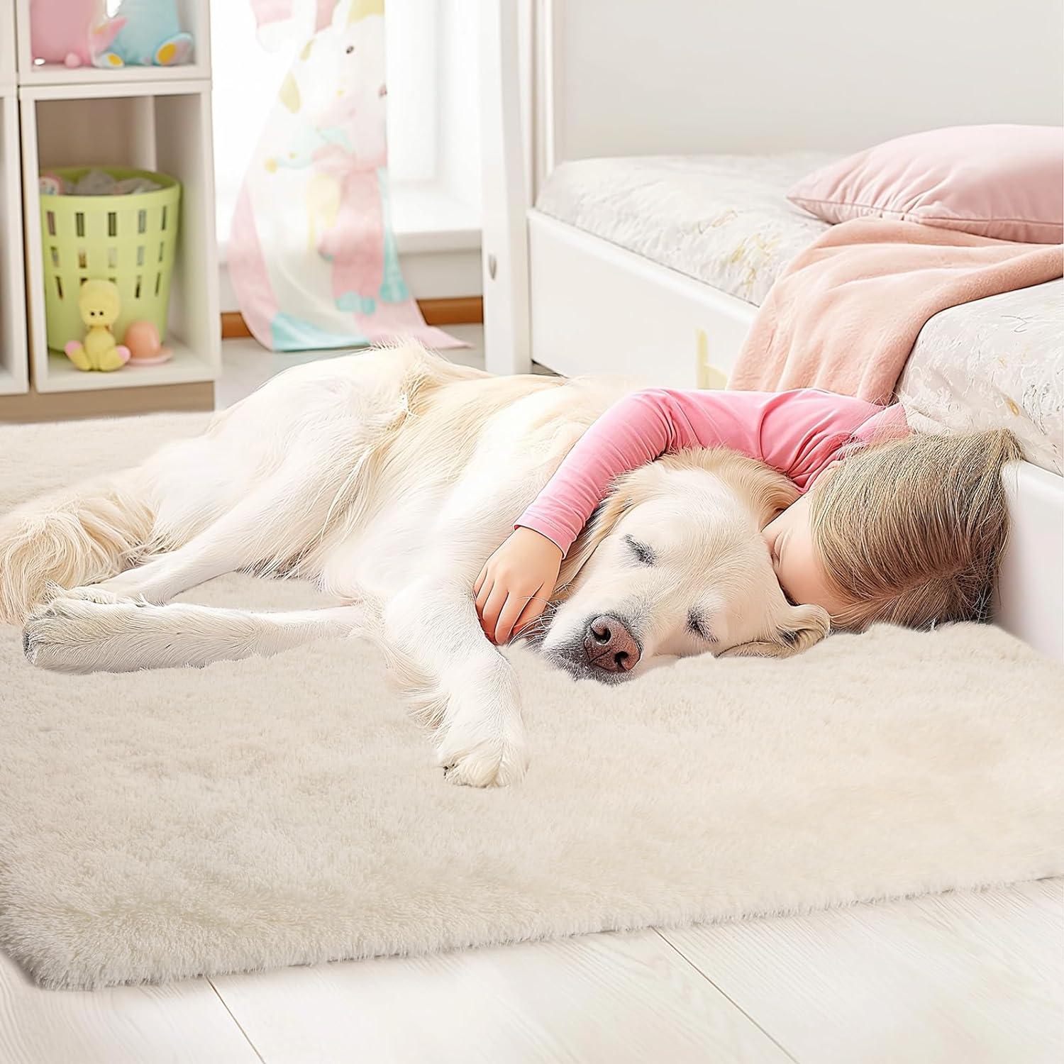 Mercer41 Area Rugs 9X12 Living Room, Cream Large Area Rug Shag Shaggy Carpet Soft Plush Furry Bedside Rug