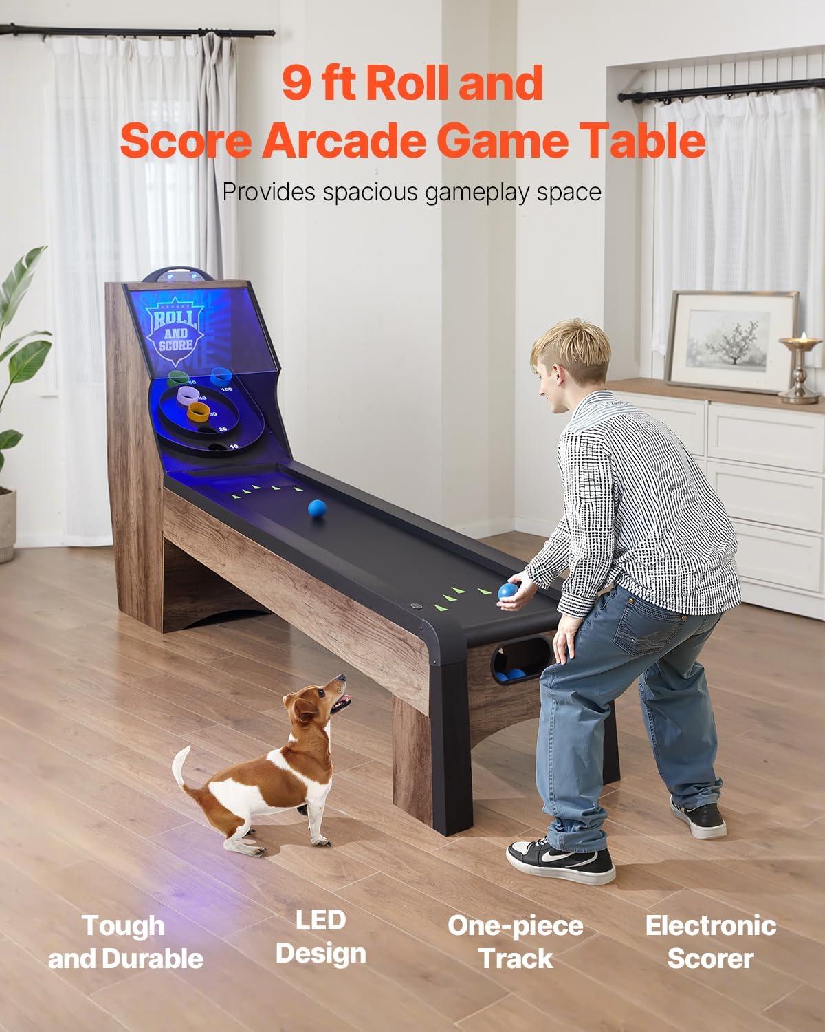 8 ft. Roll and Score Classic Arcade Game Table, Skee Ball Arcade Machine Indoor with Electronic Scorer, Sound, Automatic