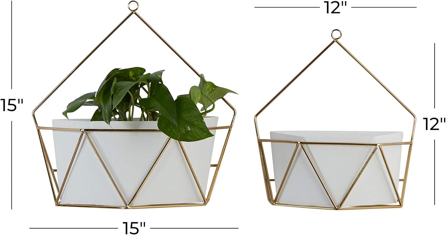 Geometric Gold And White Metal Wall Planters, Set Of 2: 12", 15"