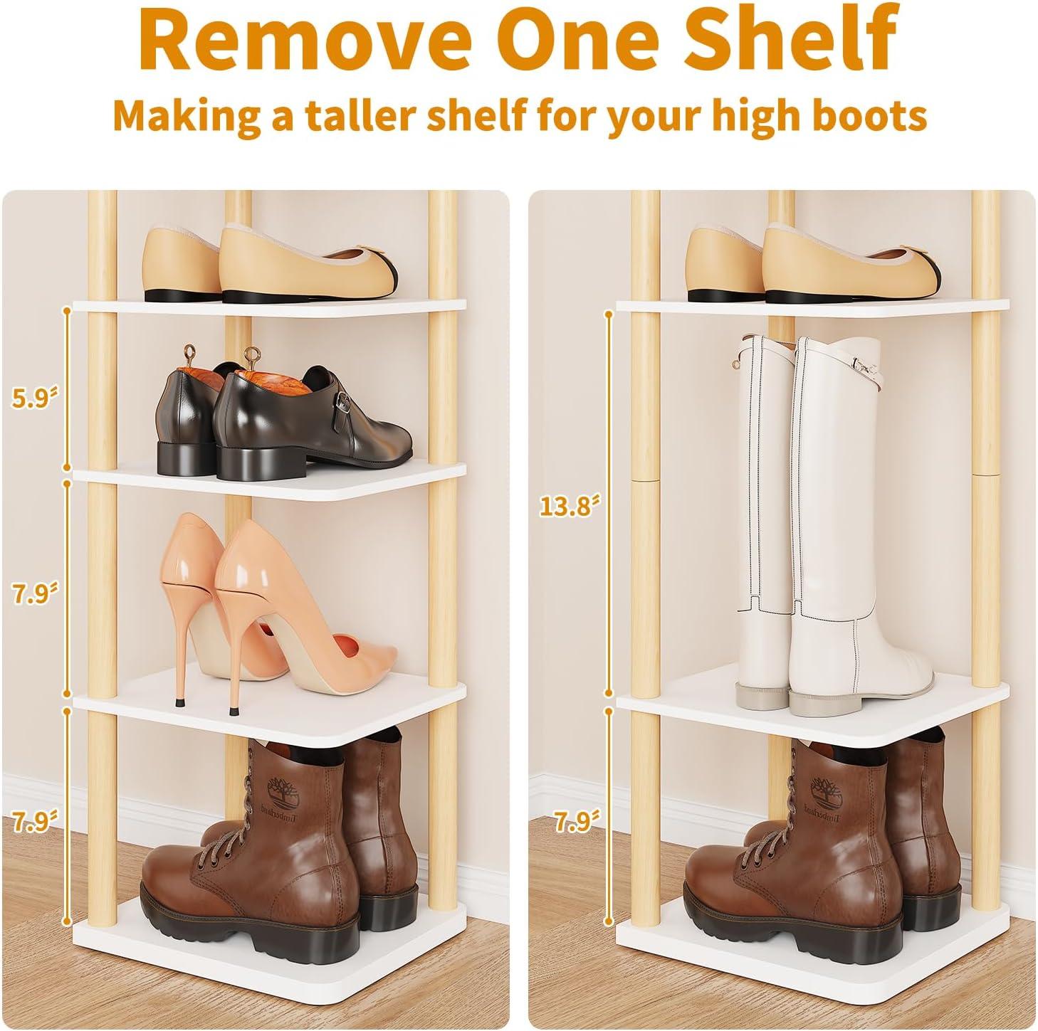 LUCKNOCK Vertical Shoe Rack, 8-Tier Tall Narrow Shoe Organizer for Entryway, Closet, Dorm & Small Spaces, Freestanding White Wooden Shoe Shelf Tower for Boots, Sneakers, Heels.