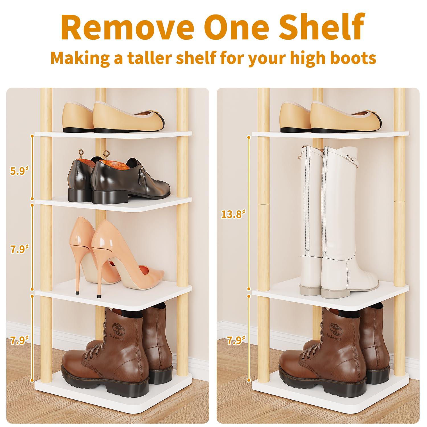LUCKNOCK Vertical Shoe Rack, 8-Tier Tall Narrow Shoe Organizer for Entryway, Closet, Dorm & Small Spaces, Freestanding White Wooden Shoe Shelf Tower for Boots, Sneakers, Heels.