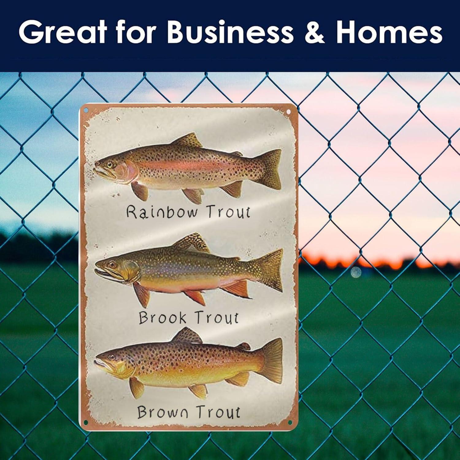 GCOCL Rainbow Trout Brook Trout Brown Trout Retro Metal Decor Wall Plaque Vintage Tin Sign for House Cafe Club Home Or Bar