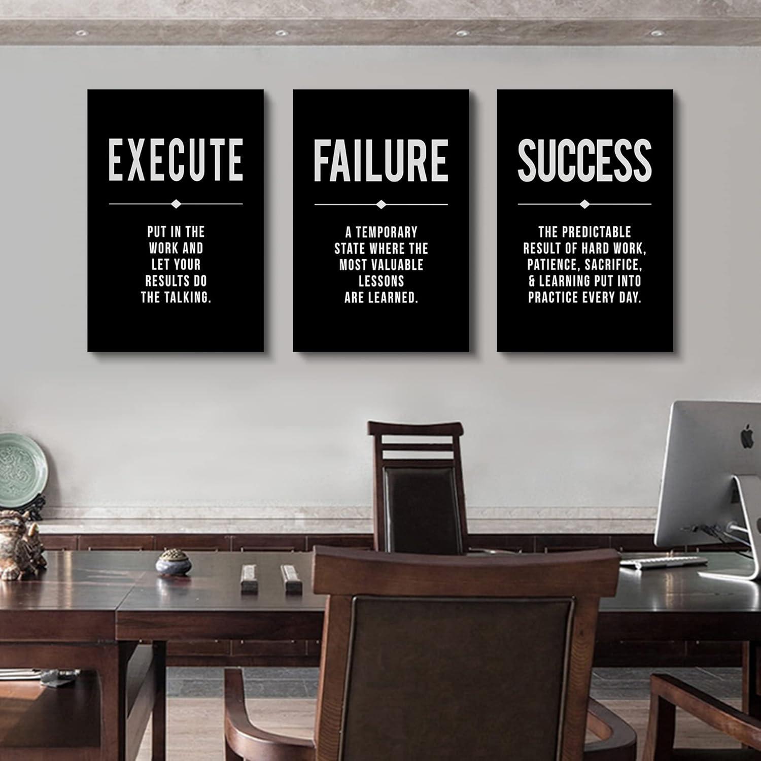 Black and White Motivational Quote Canvas Wall Art Set