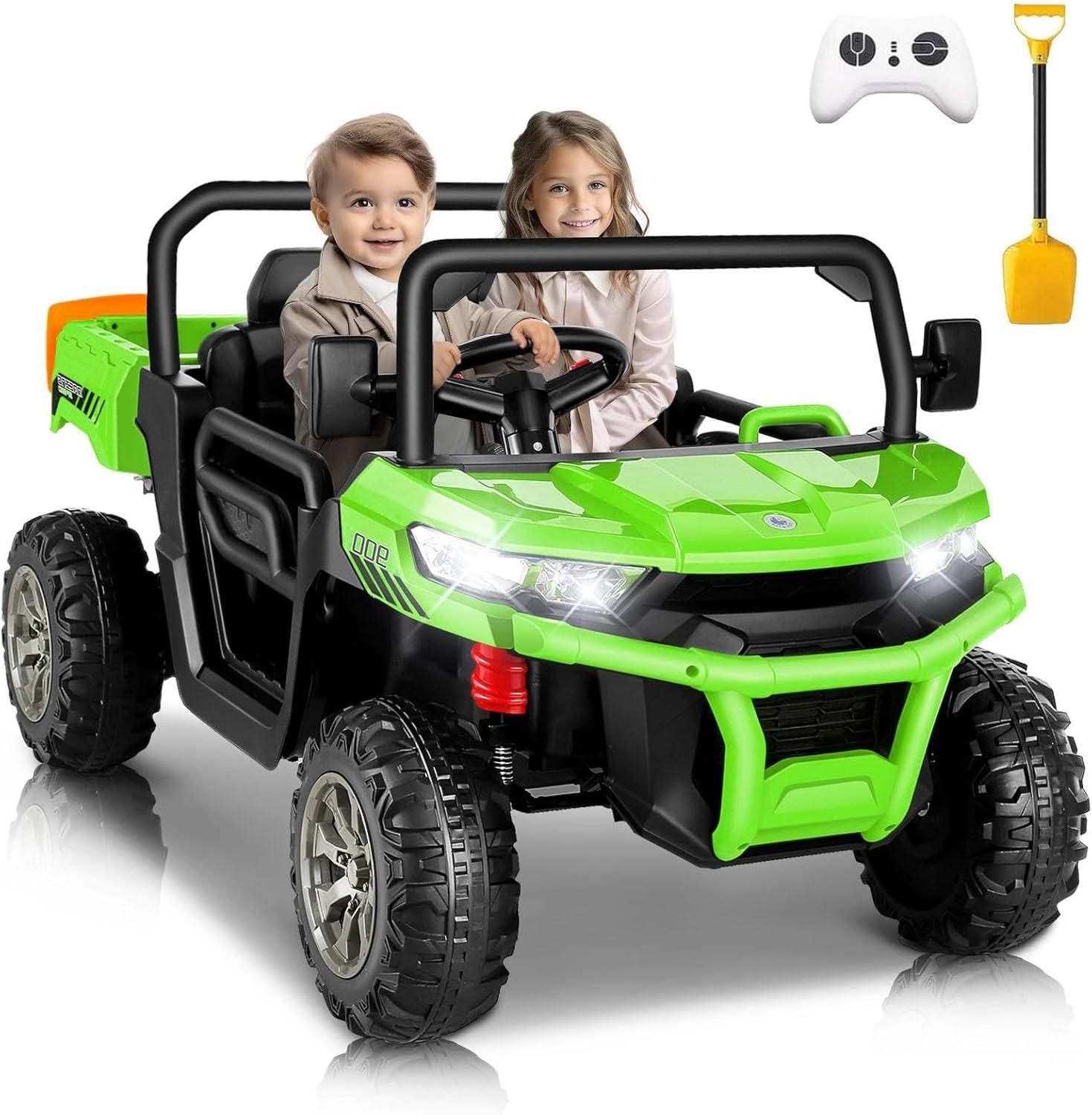 DreamDwell Home 4 Wheels 24V Ride on Dump Truck Toys 2 Seater Kids Ride On UTV Car with Remote Control,Electric Dump Bed