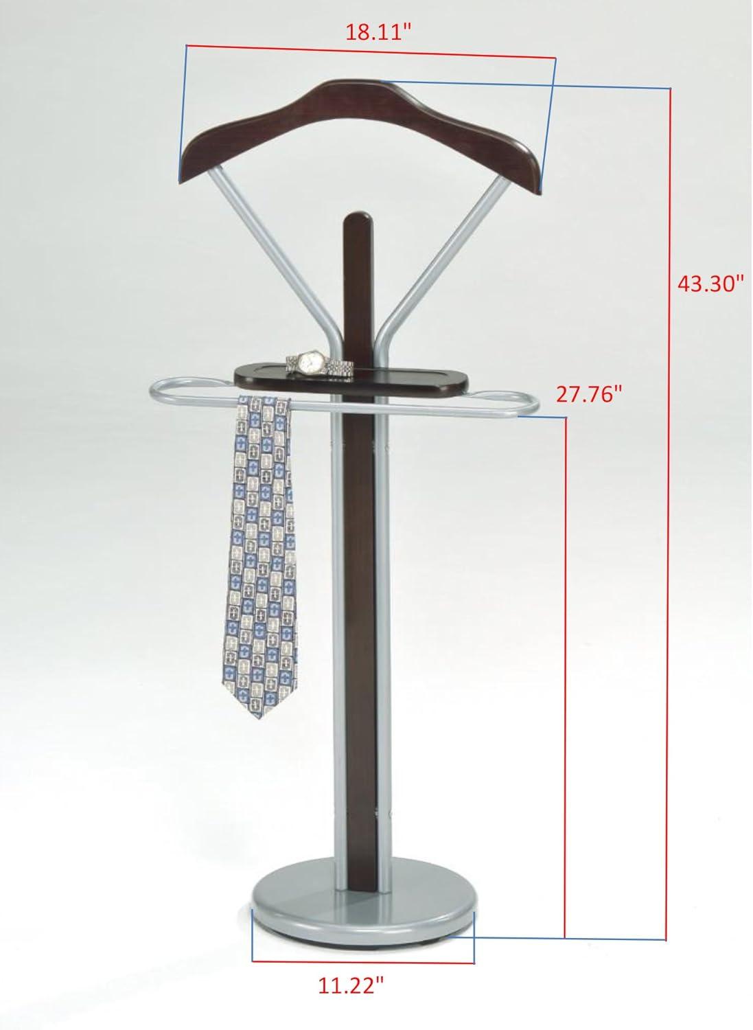 Walnut and Silver Wood & Metal Suit Valet Rack Stand