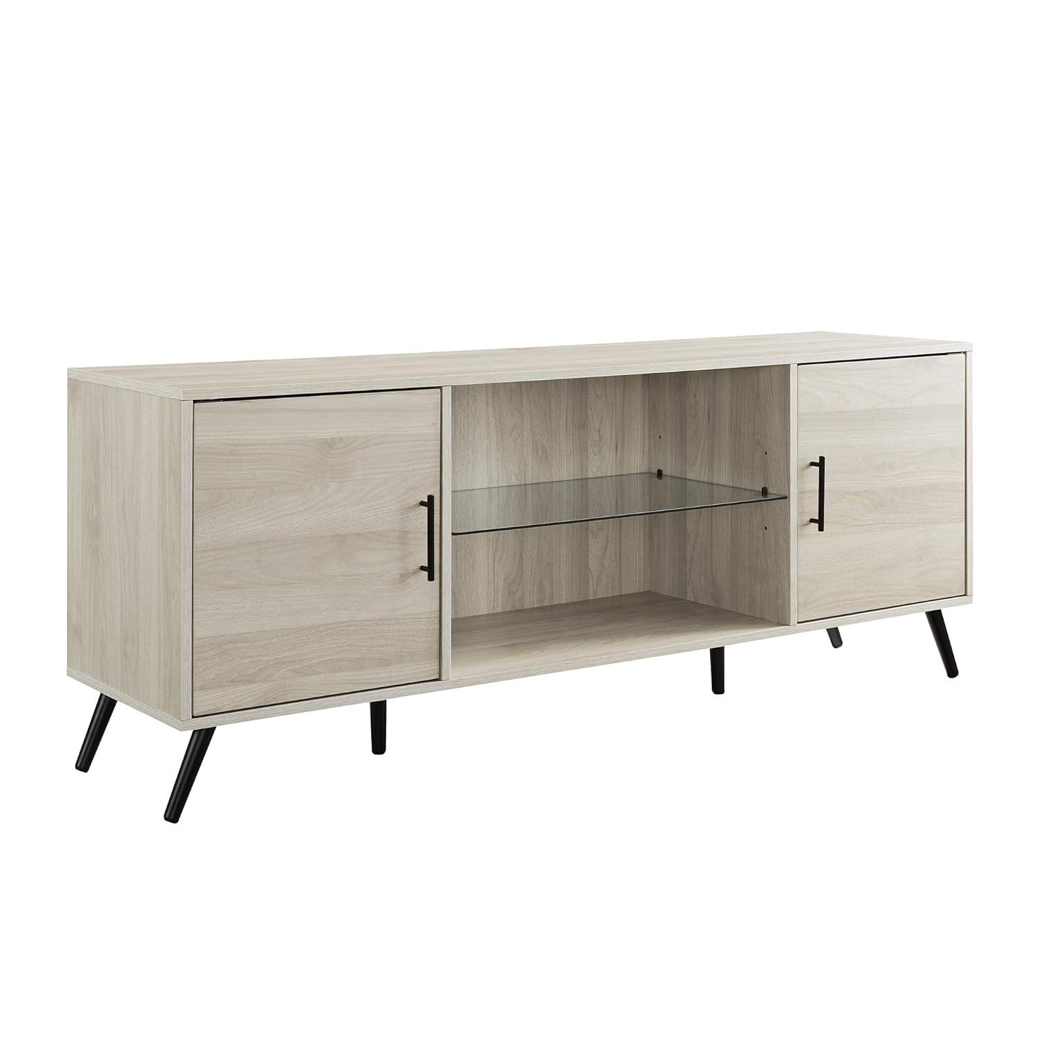 Walker Edison Mid Century 2-Door TV Stand for TVs up to 68", Birch
