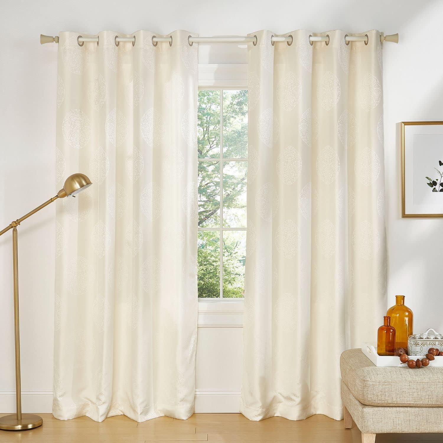 Ivory Linen Jacquard Grommet Top Curtain Panels