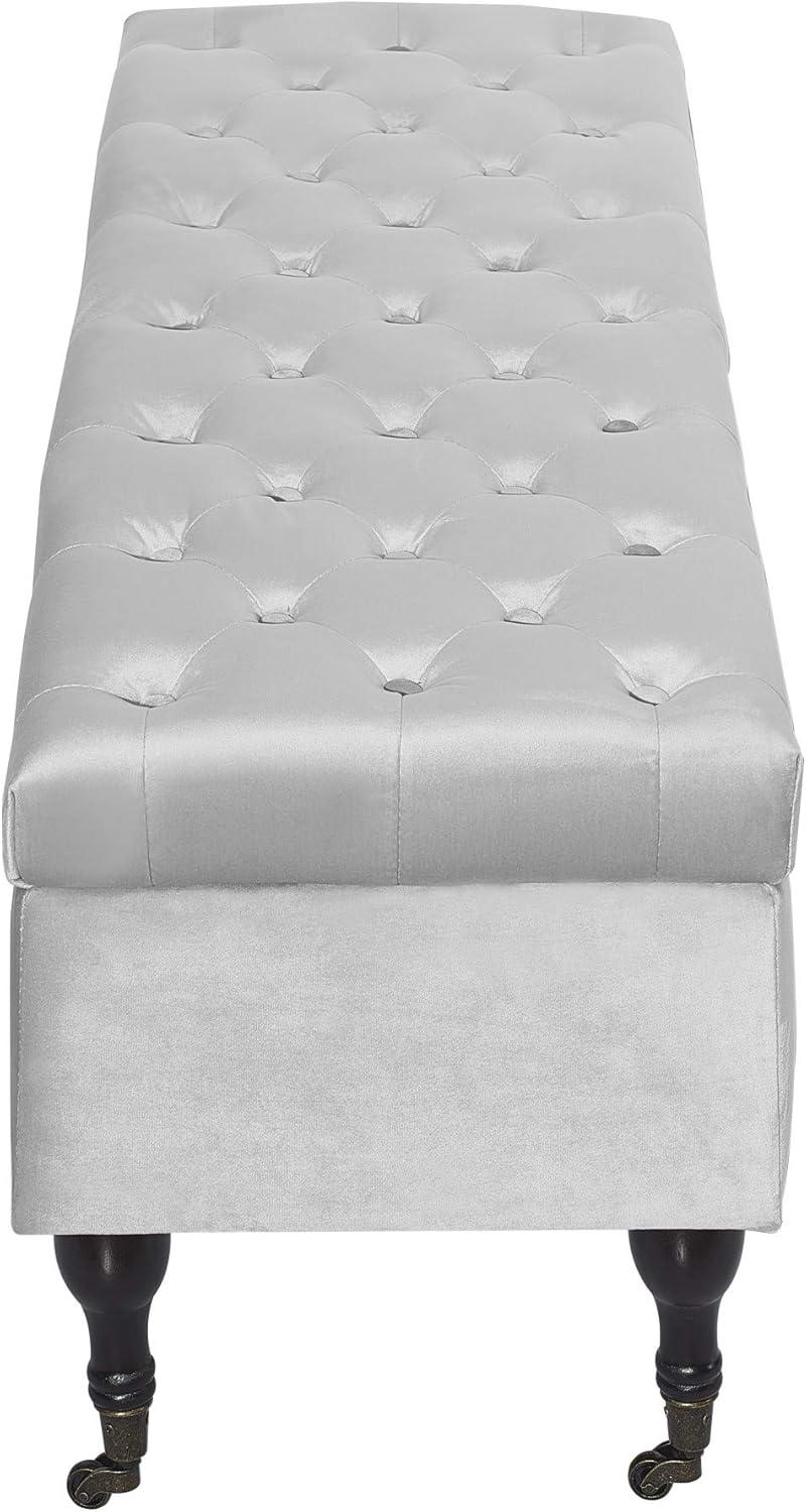 Collette Tufted Storage Bench Pearl Gray Velvet - Adore Decor: Upholstered Ottoman with Hinged Lid, Bedroom Furniture