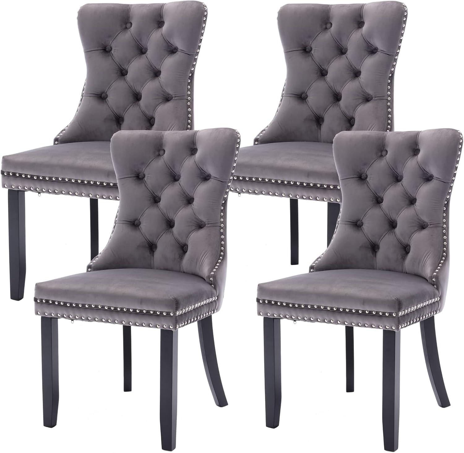 ODUSE-DAILY Grey Velvet Dining Chairs Set of 4, Kitchen & Dining Room Chairs, Tufted Dining Chairs, Fabric Upholstered, Solid Wood, Sillas De Comedor (Gray, 4 Pcs)