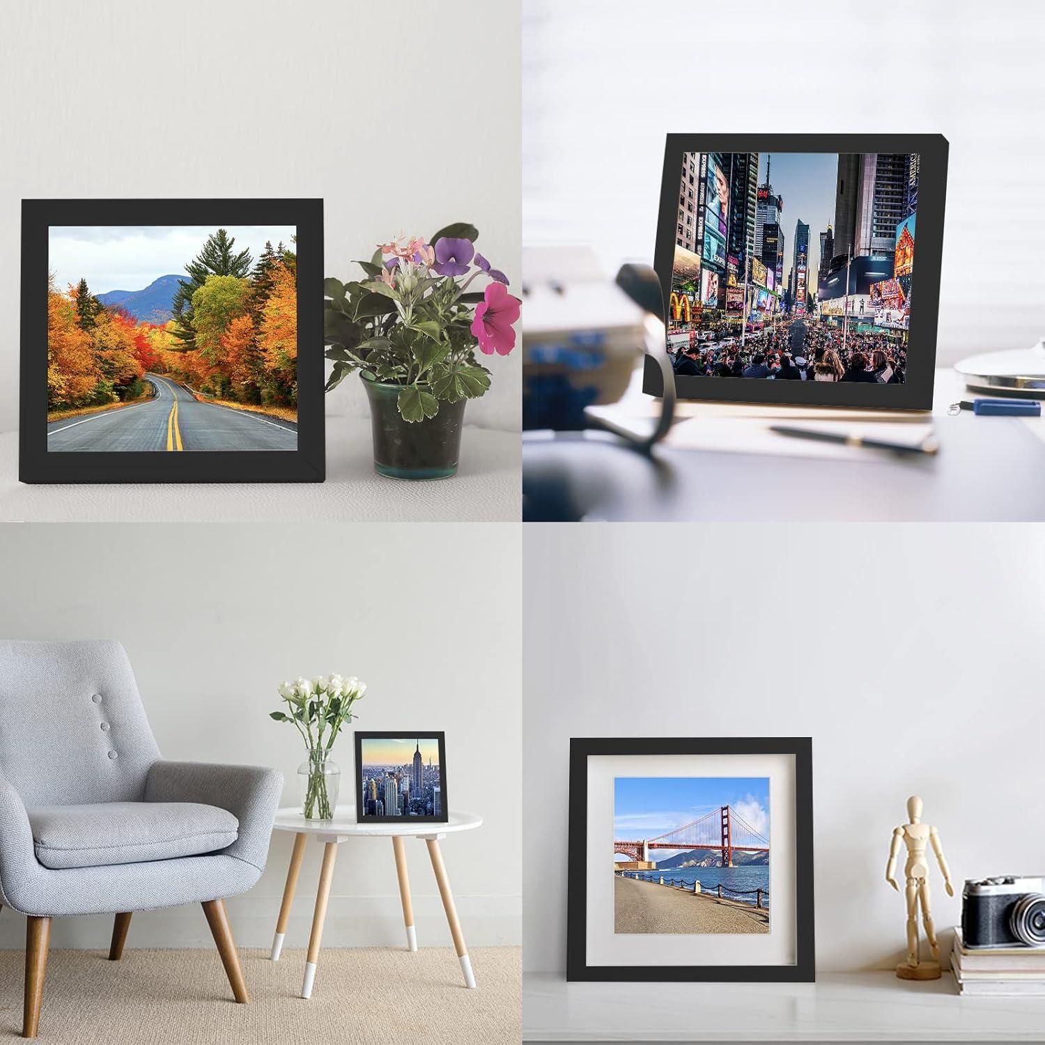 9x9 inch Wood Picture Frame for Wall Hanging or Tabletop Square Photo Frames with 1 Mats Display 7x7 inch for Baby Scan,Poster,Walls Decoration,Anniversary,Wedding,Christmas,Diamond Painting(Black)