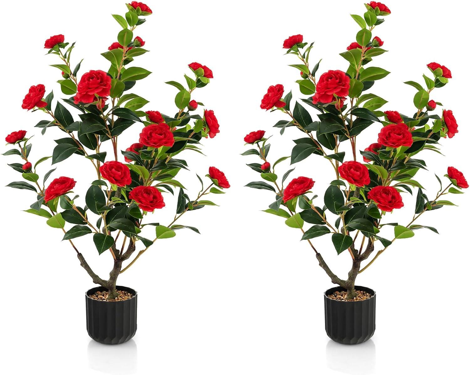 Primrue 38 In. Faux Camellia Tree In Pot Decorative Plant Indoor/Outdoor