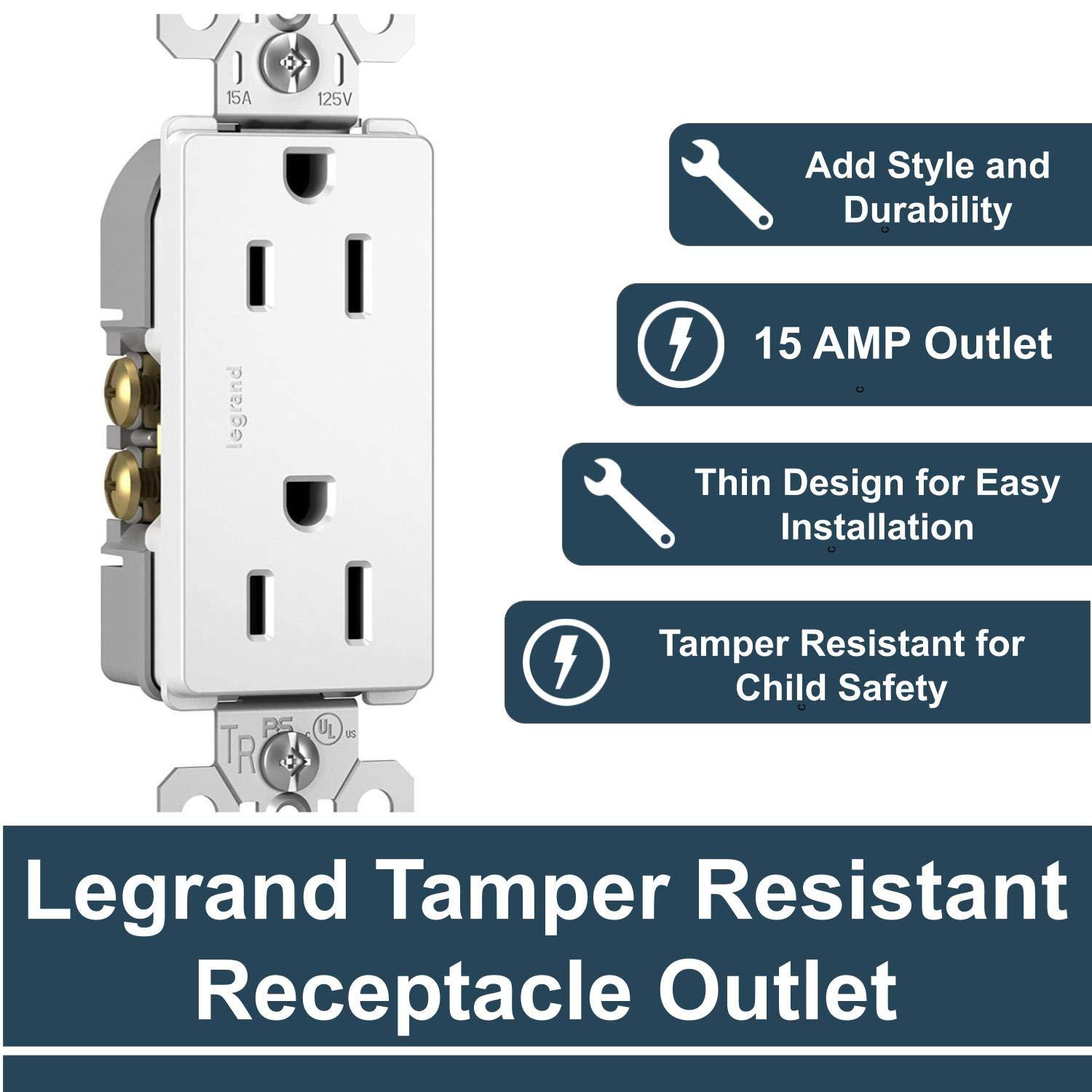 Legrand 885TR radiant® 15A Tamper-Resistant Decora Outlet