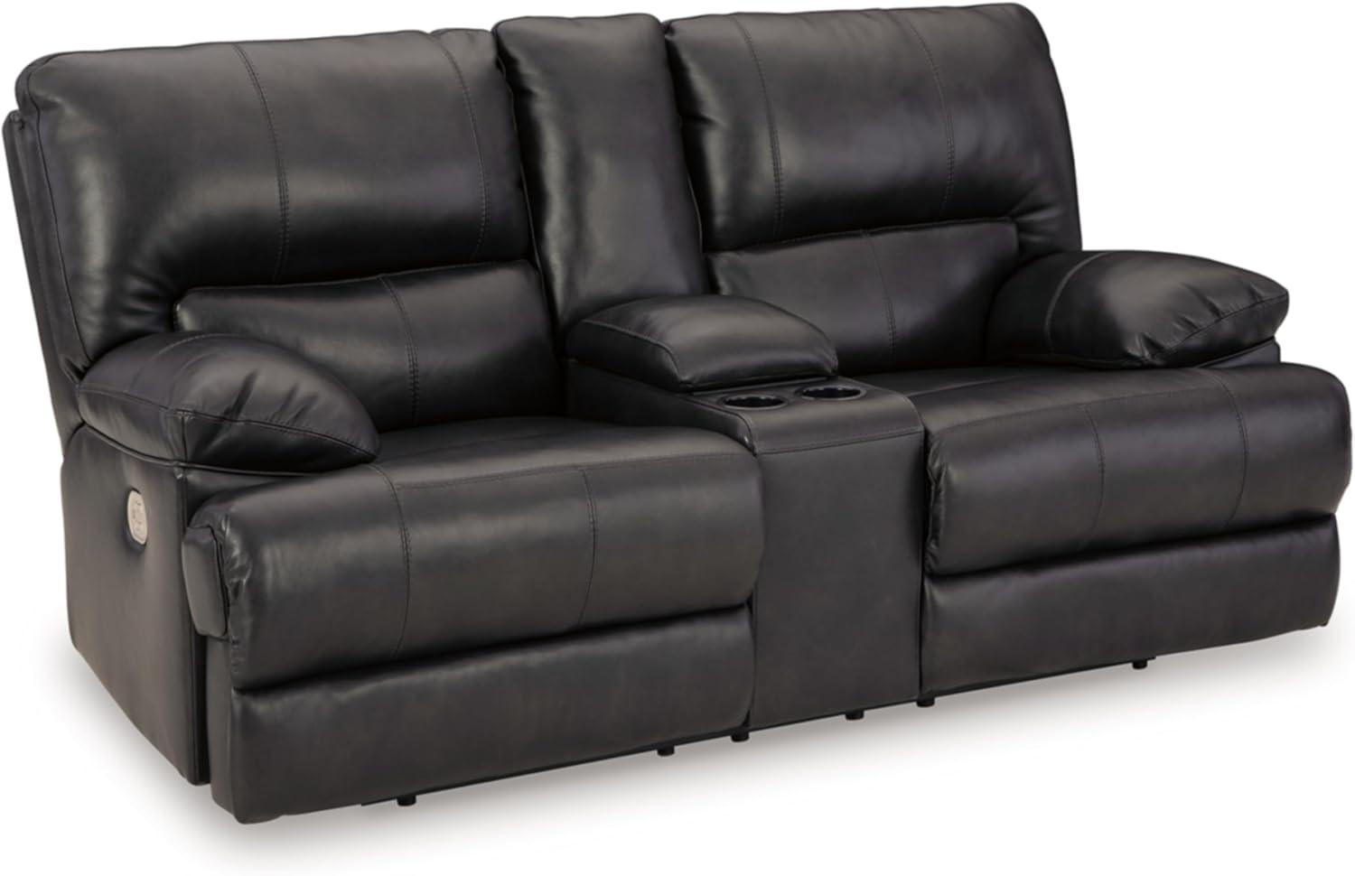 Black Faux Leather Power Reclining Sleeper Loveseat with Storage