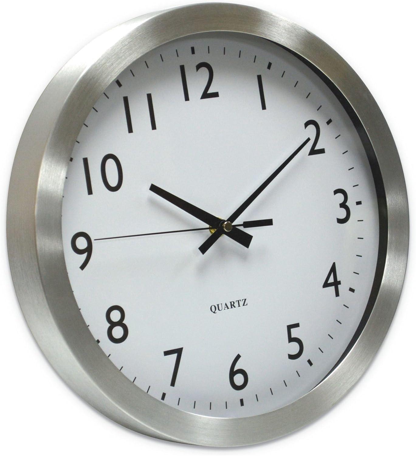 Universal UNV10425 12 in. Overall Diameter Brushed Aluminum Wall Clock - Silver Case