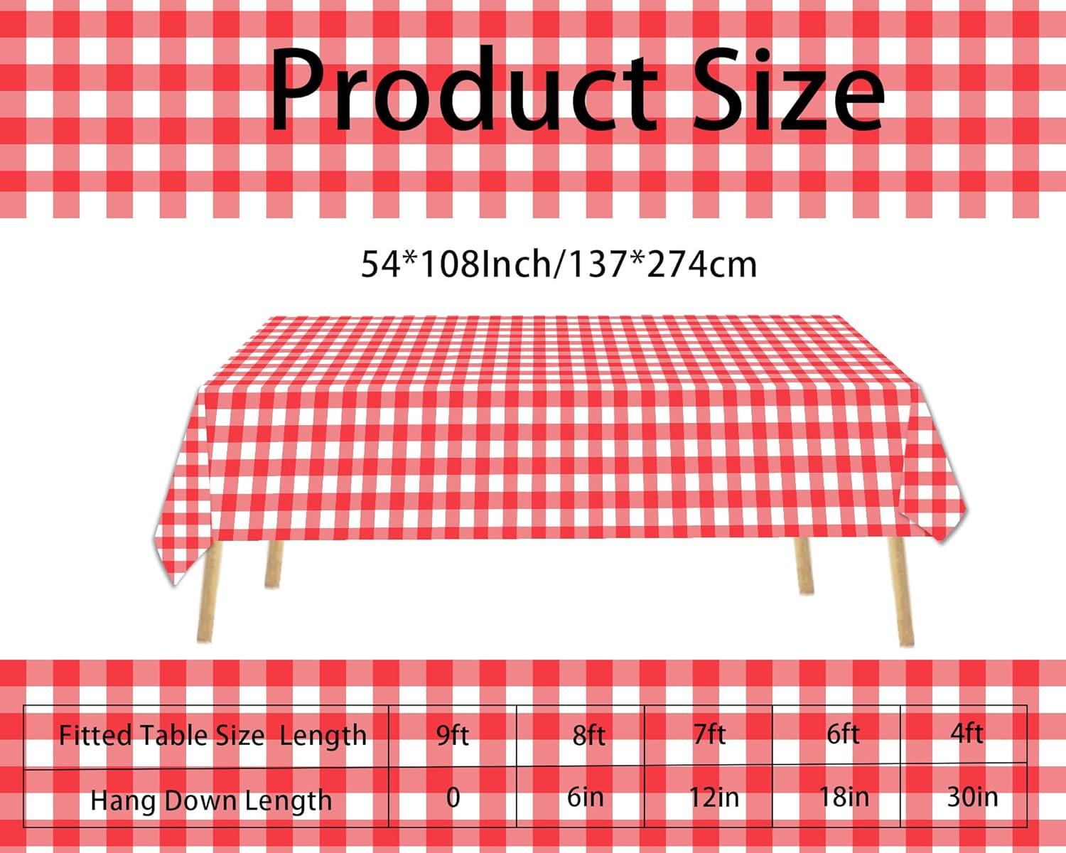 ARCOCO-3 Pack Red and White Checkered Tablecloth, 54 X 108Inch Plastic Red Gingham Table Cloth Disposable Spring Picnic Tablecloths Waterproof Red Checkered Table Cover for BBQ Picnic Barbecue Birthd