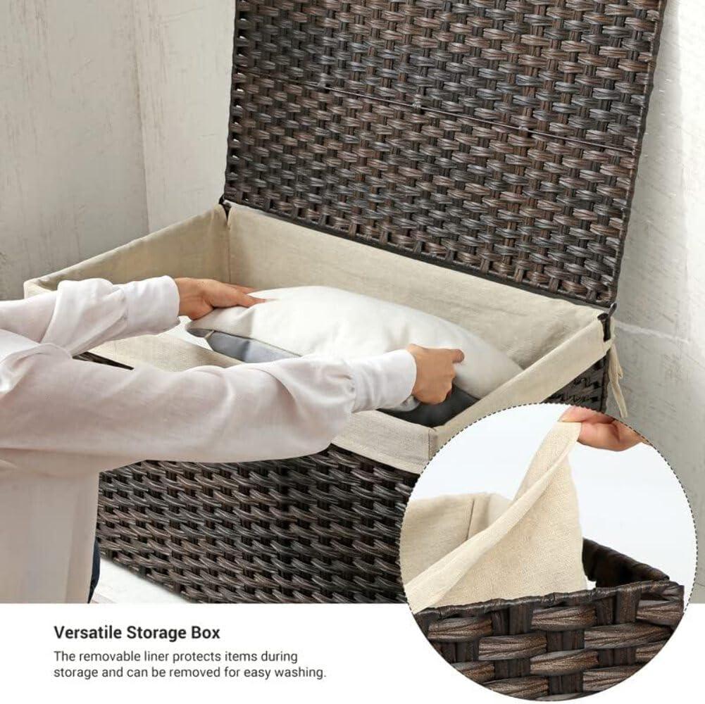 Rustic Brown Foldable Rattan Storage Basket with Lid