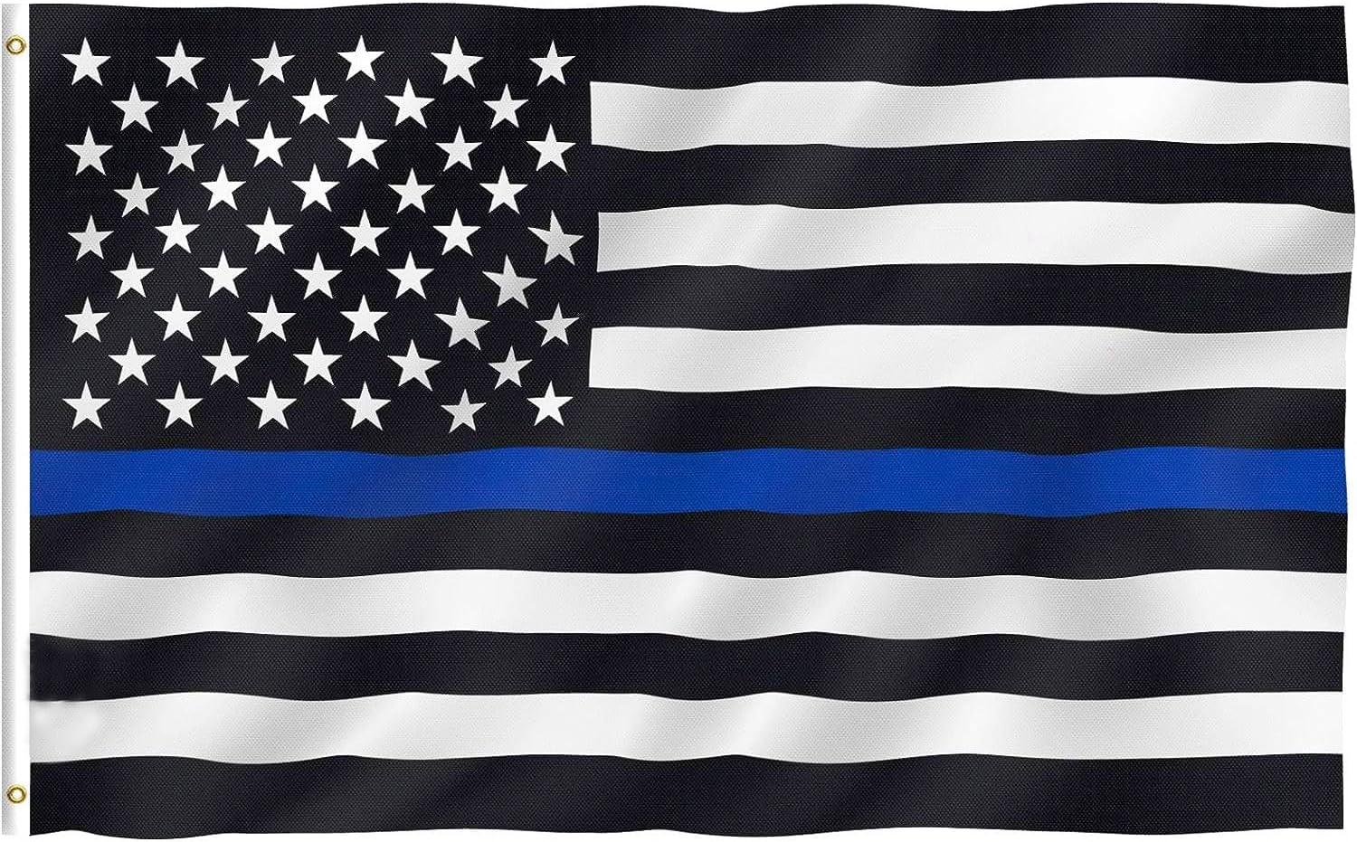 Thin Blue Line Flag United States Policeman Banner Polyester 3x5 Foot Flags Vivid Color and UV Fade Resistant Flag Outdoor Banner
