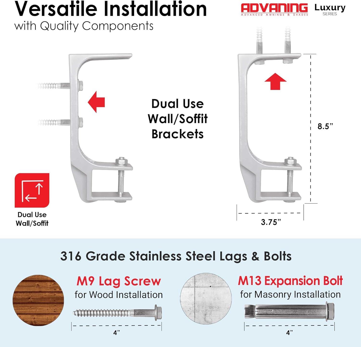 Advaning 10.5'' Fabric, Metal Cover Retractable Patio Awning