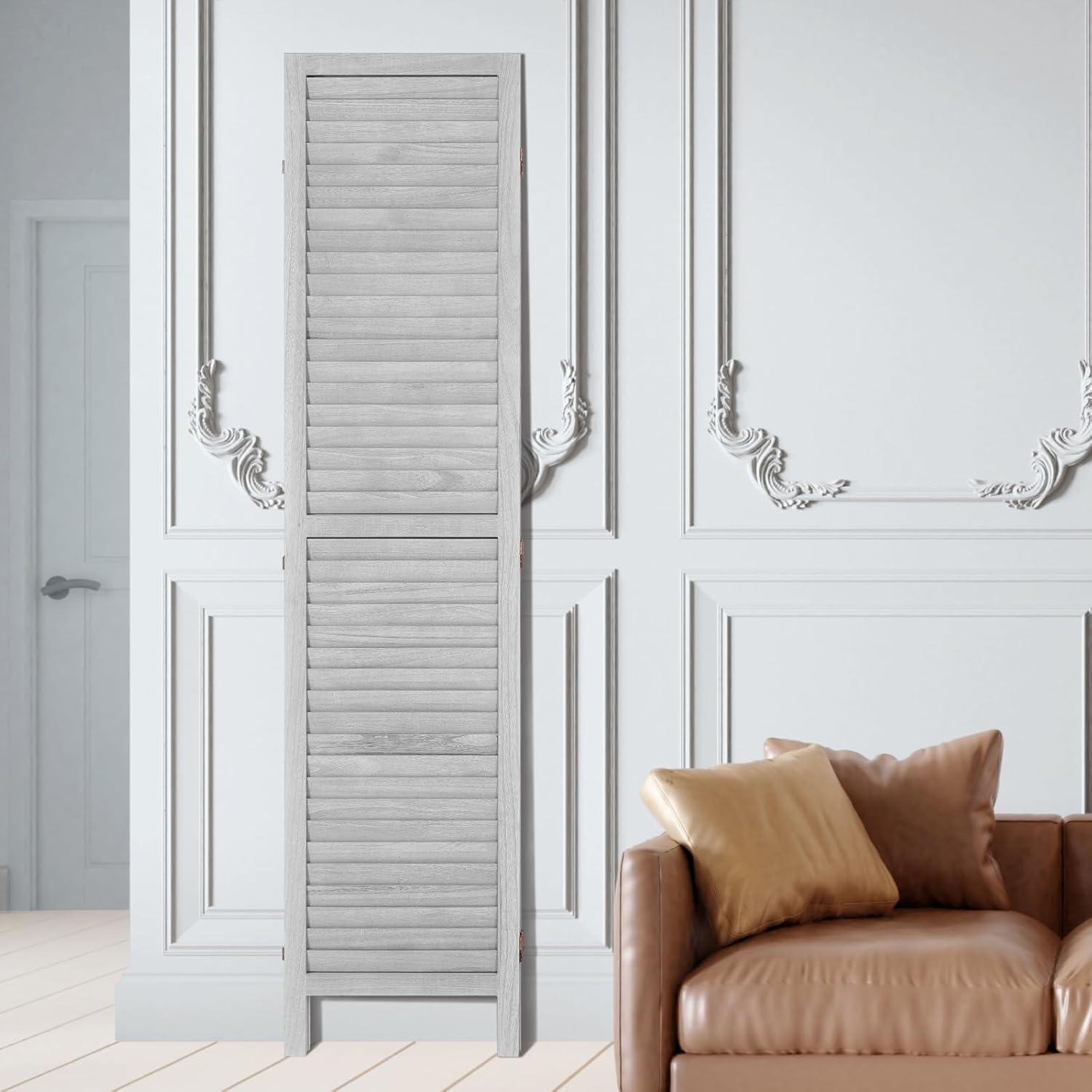 Wood Room Divider, 8 Panel Wood Folding Privacy Screen, 66.9 in. Tall Indoor Louvered Wooden Partition, Portable