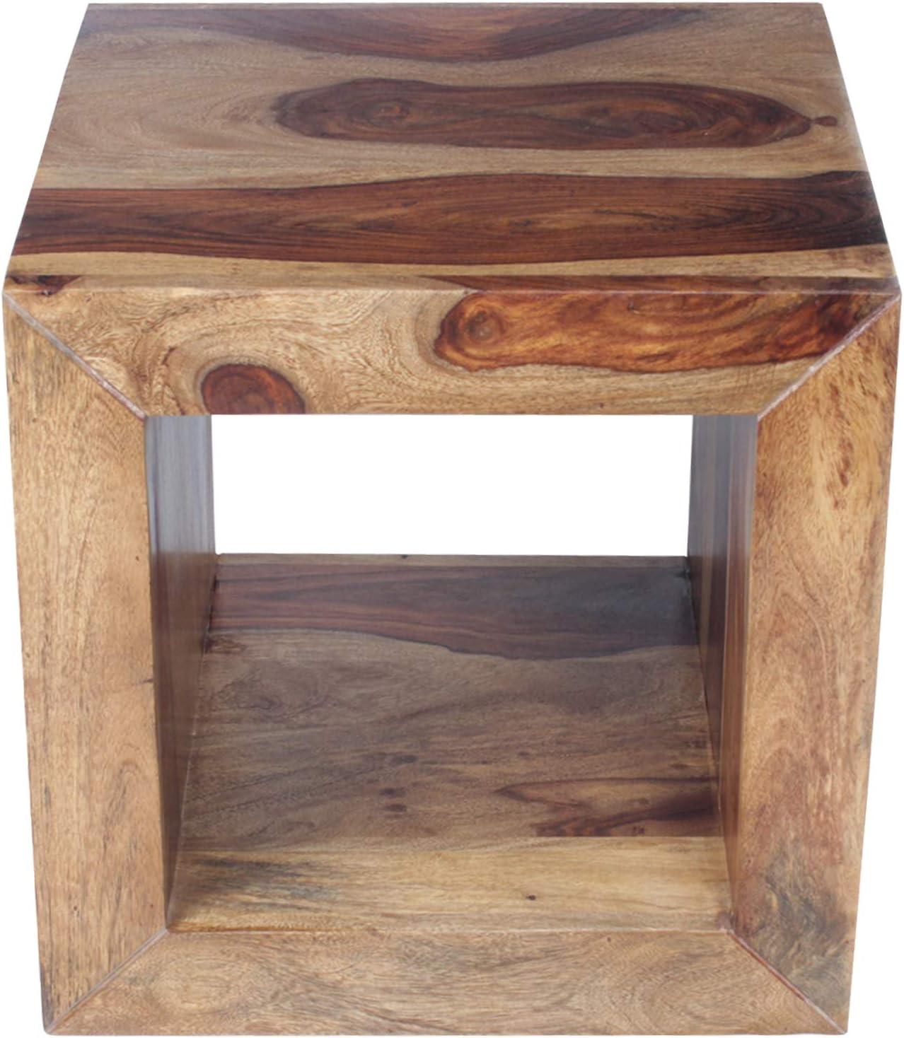 16" Brown Rosewood Cube Side Table with Cutout Bottom