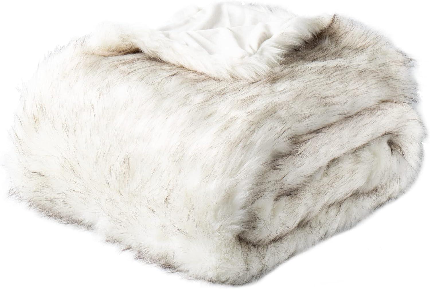 Battilo Luxury White Faux Fur Blanket,Warm Decorative Throw Blankets, Fluffy Fur Throw Blanket ,Christmas Decor,51"x67"