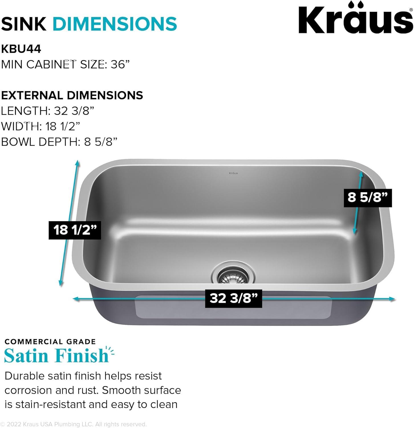 KRAUS Premier 16 Gauge Undermount Single Bowl Stainless Steel Kitchen Sink