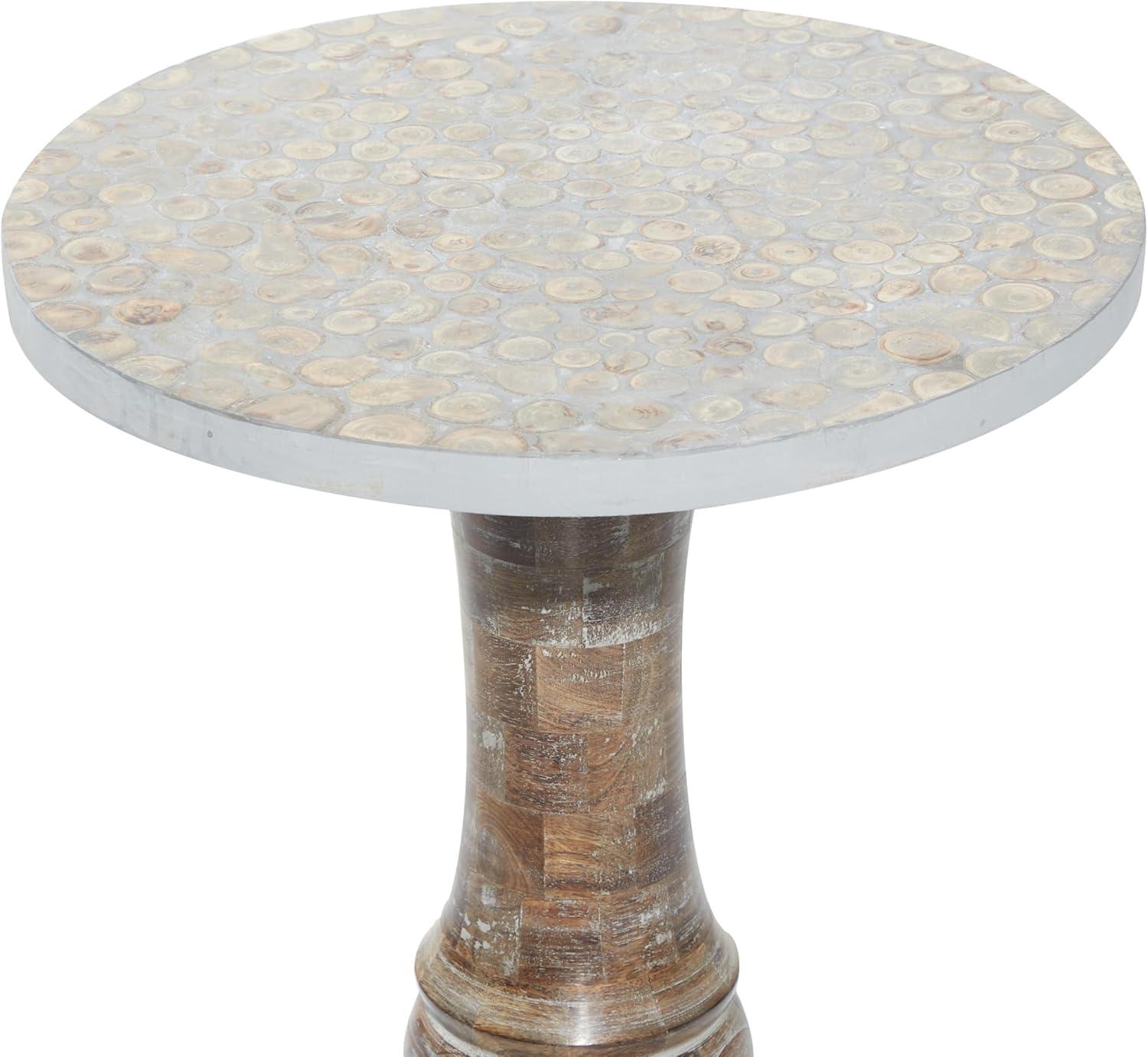 Gray Mango Wood Round Distressed Accent Table