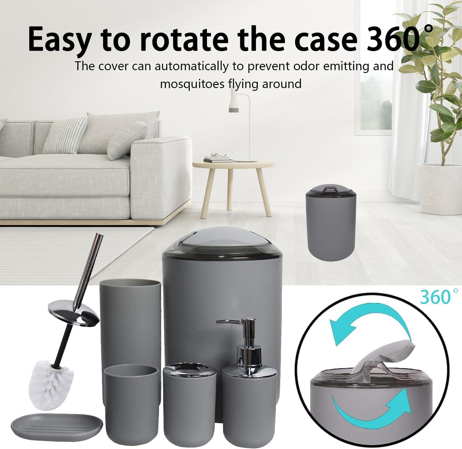 CERBIOR Bathroom Accessories Set Bath Ensemble Includes Soap Dispenser, Toothbrush Holder, Tumbler, Soap Dish for Decorative Countertop and Housewarming Gift (Grey)
