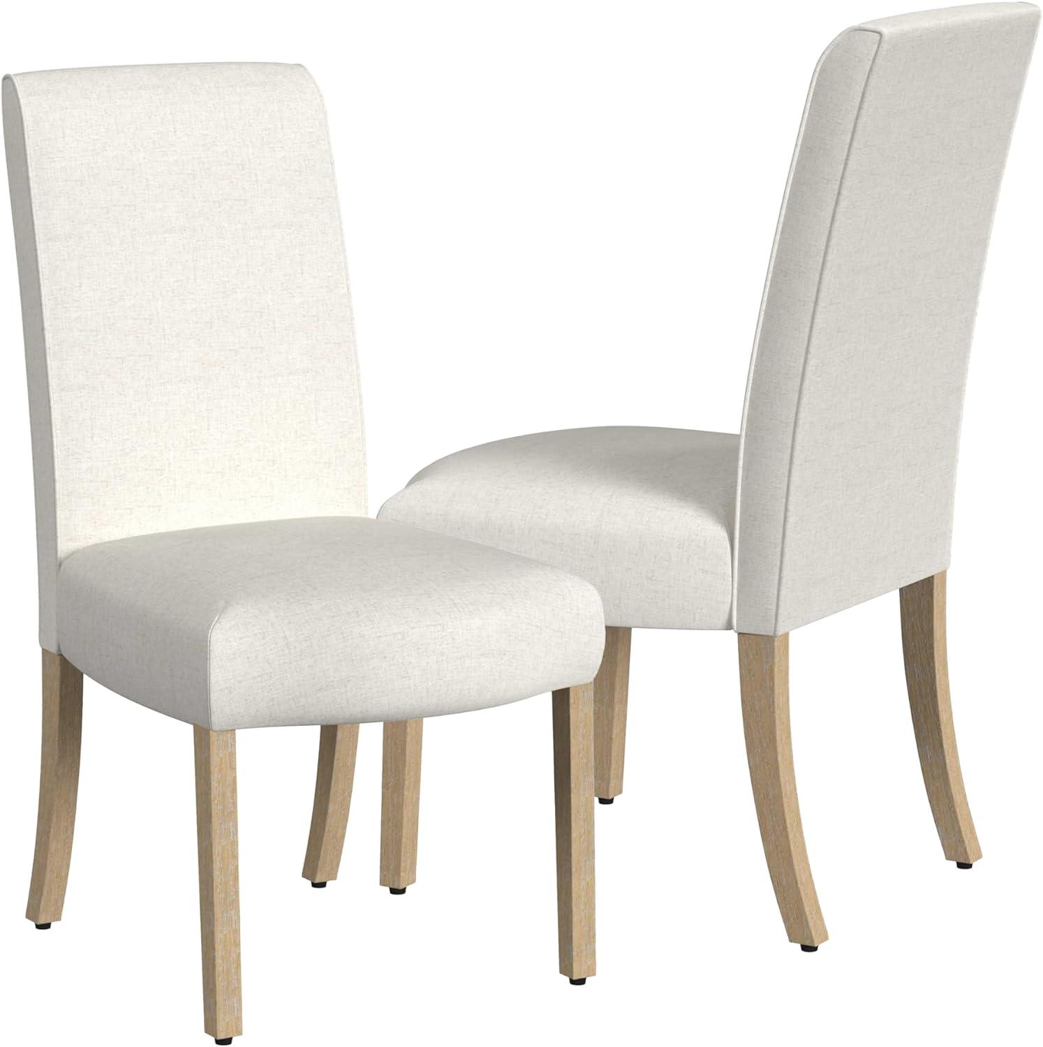 Cream Upholstered Linen Parsons Side Chair with Wood Legs, Set of 2