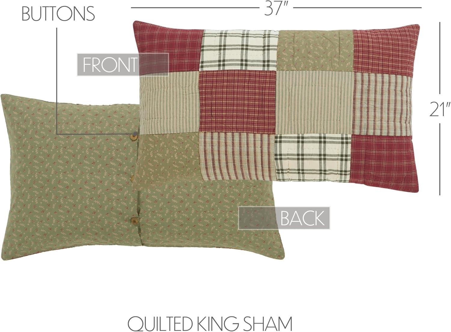 Farmhouse Brick Red and Sage Green Cotton King Sham