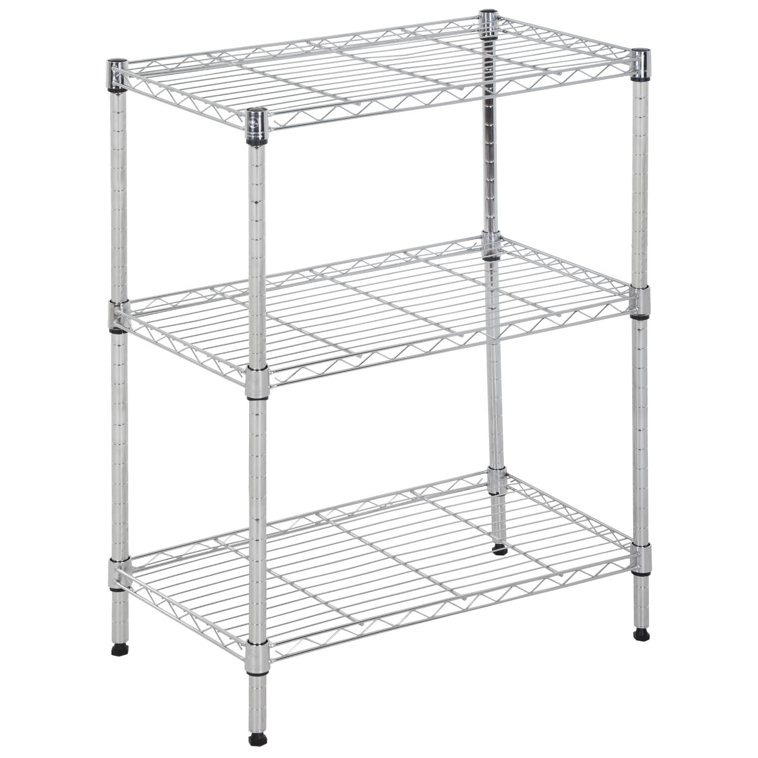 FDW Shelf Shelving Pantry Storage Cabinet Heavy Duty 3 Tier Metal Storage Shelf 450 lbs Total Capacity Adjustable Feet Easy Assembly (Chrome)