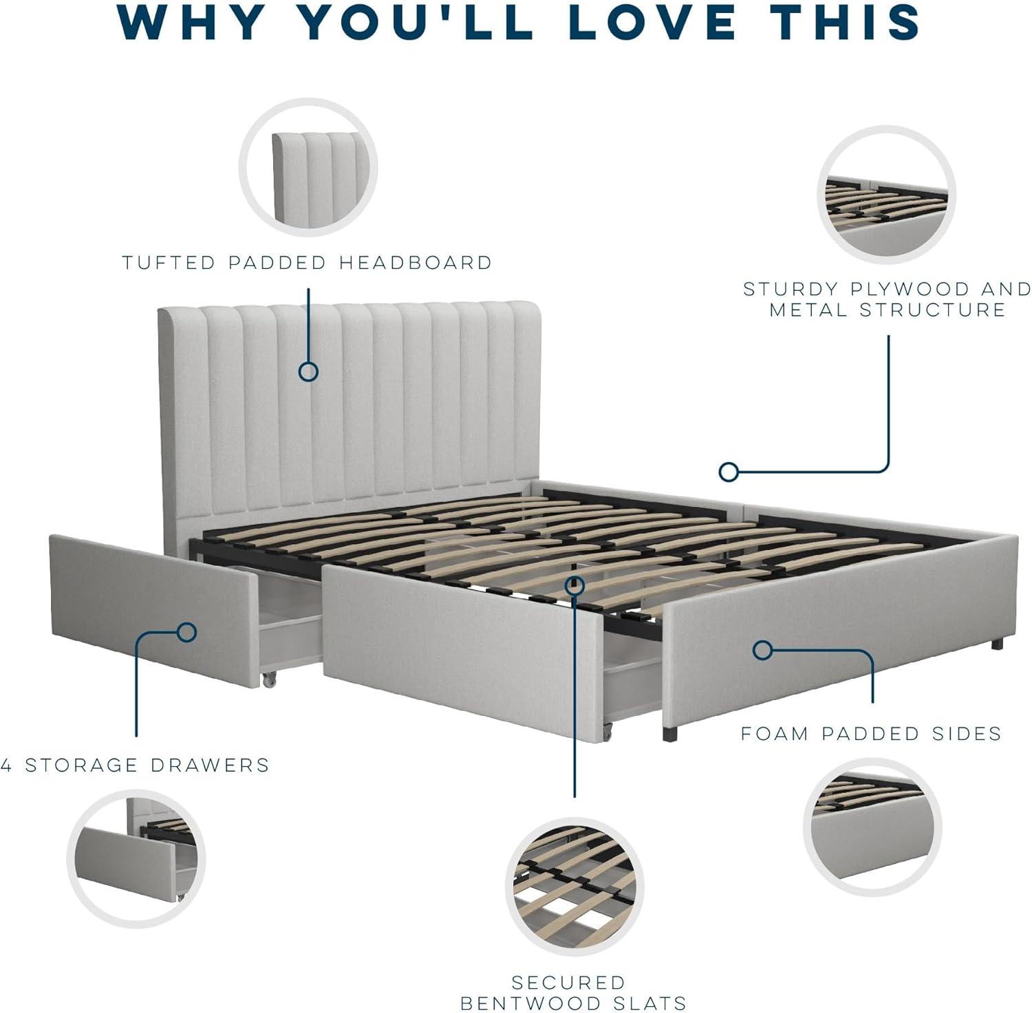 Novogratz Brittany Upholstered Unfinished Platform Storage Bed