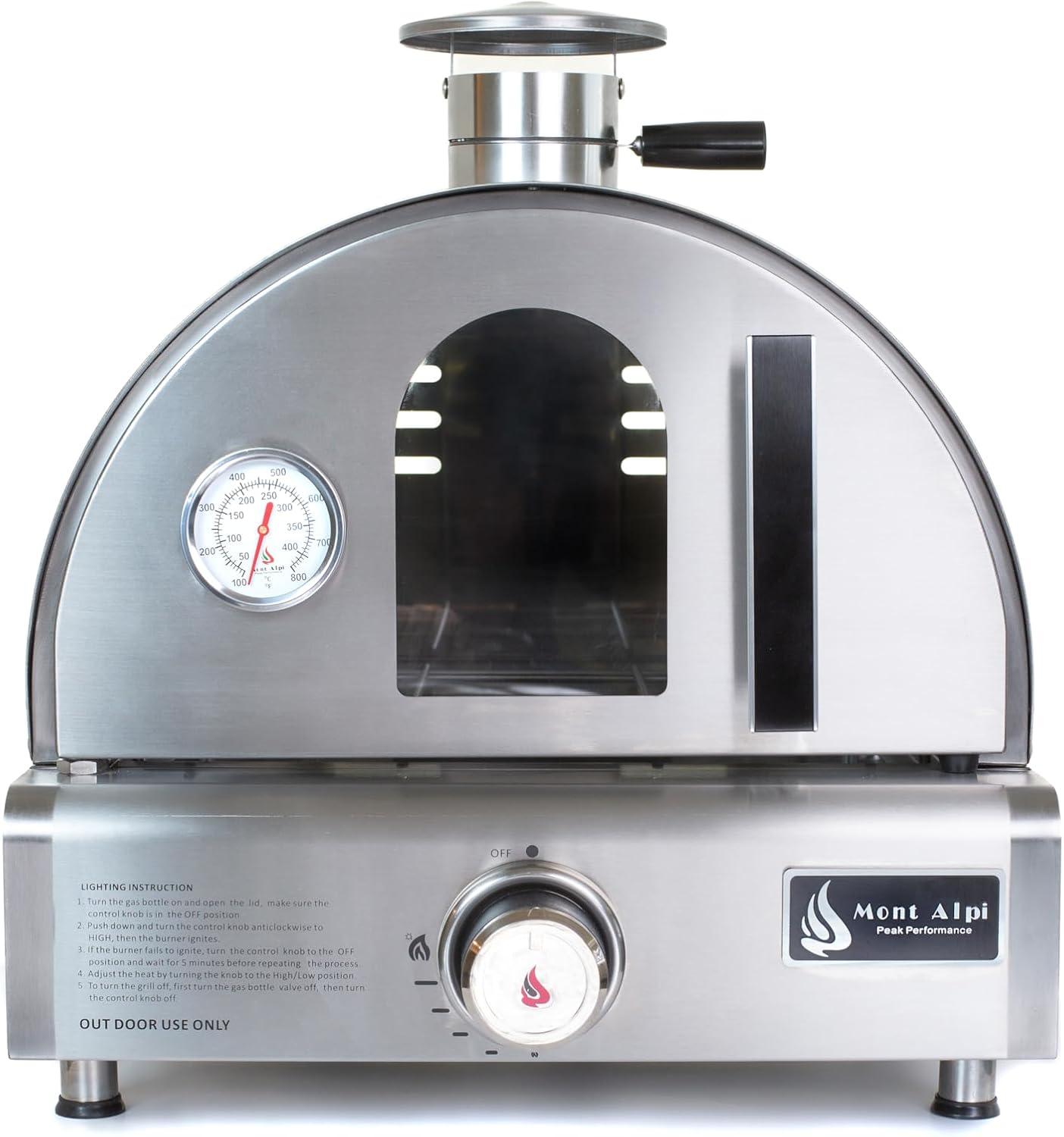 Mont Alpi MAPZ-SS Countertop Table Top Stainless Steel Portable Outdoor Gas Pizza Oven + Pizza Stone