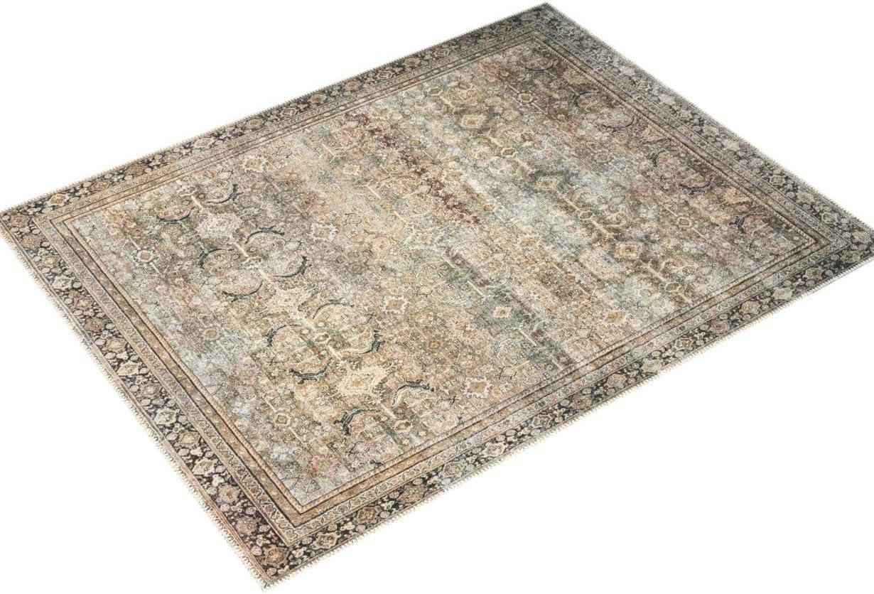 Layla Black and Olive Rectangular Synthetic Area Rug