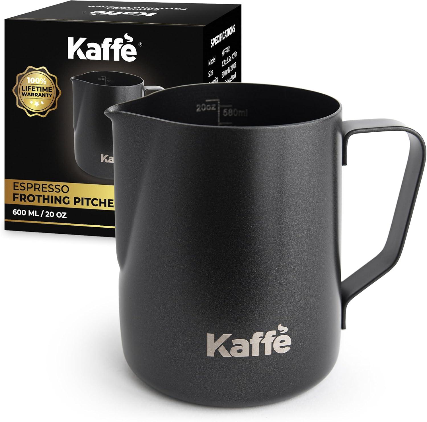 Kaffe Frothing Pitcher Dark Brushed Stainless Steel: Milk Frothing Pitcher, Coffee & Espresso Accessories, Stainless Steel Finish