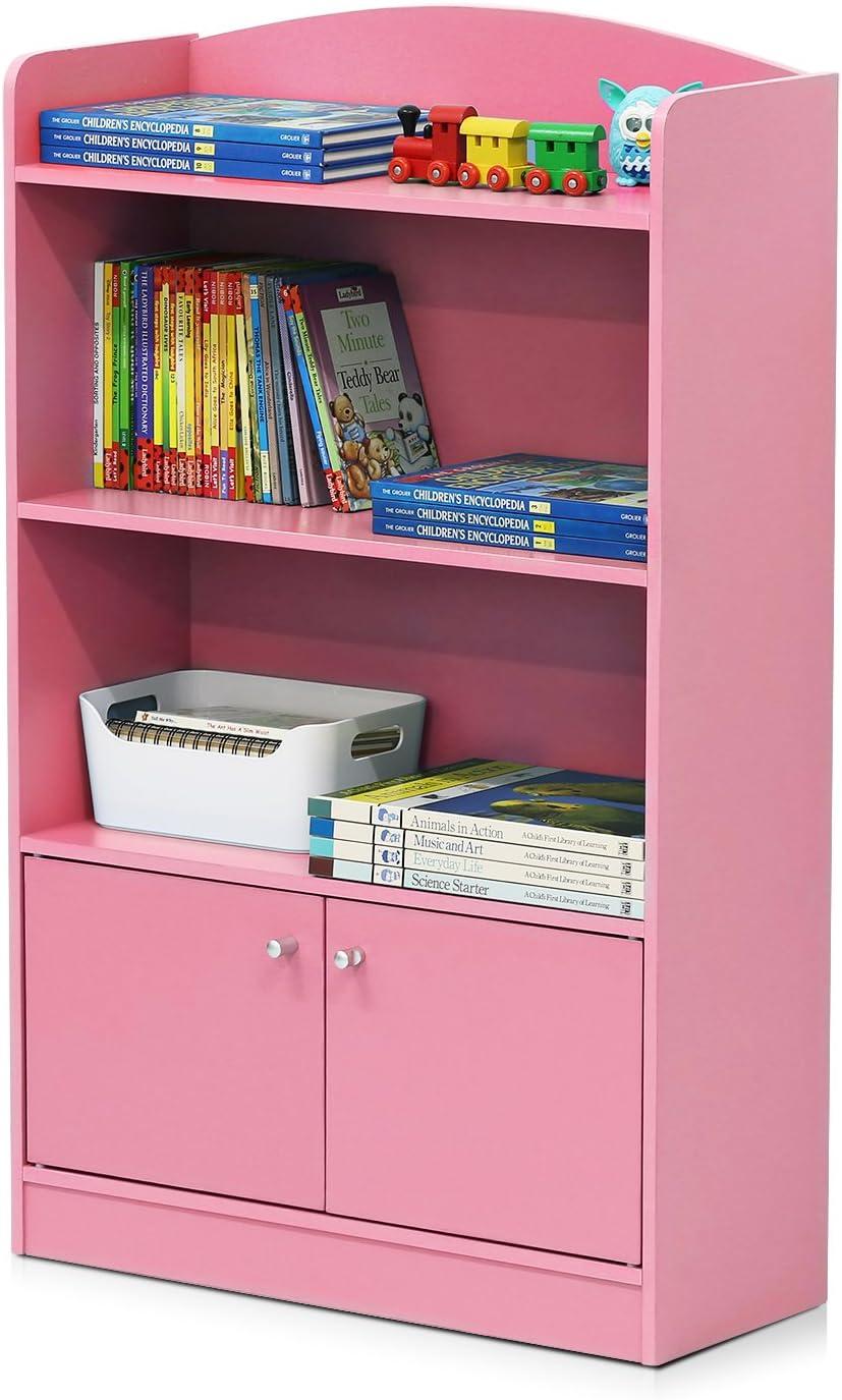 Furinno Lova Engineered Wood Bookshelf with Storage Cabinet in Pink