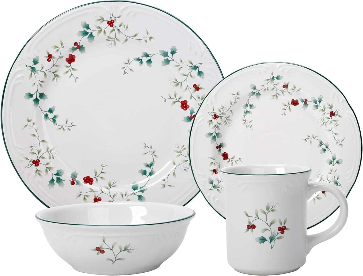 Winterberry Porcelain Holiday Dinnerware Set, Service for 4