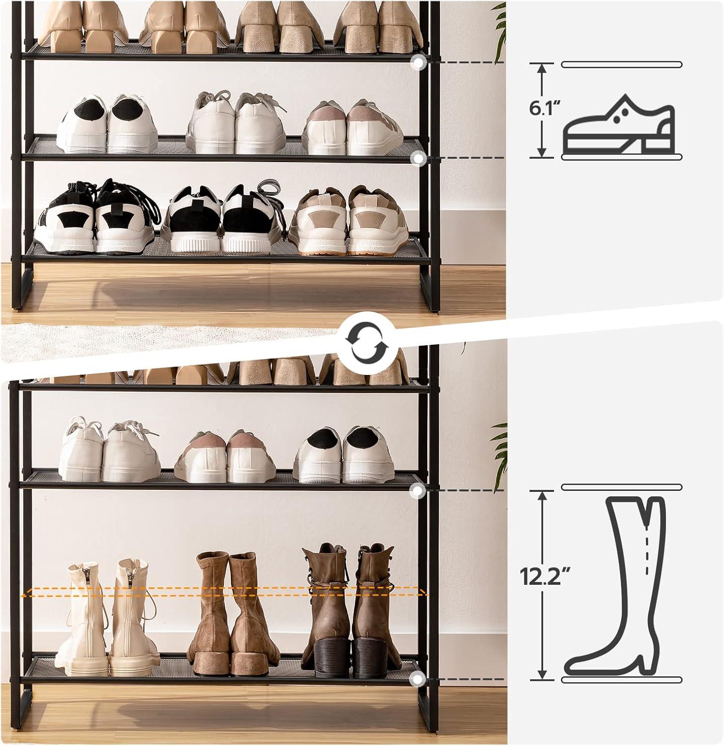 Rustic Brown and Black 12-Tier Metal and Wood Shoe Rack