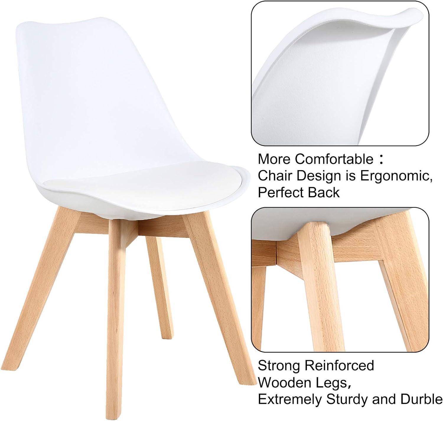LSSBOUGHT PU Leather Dining Chairs Upholstered Shell Chairs with Wood Legs Set of 2 White-2-Piece