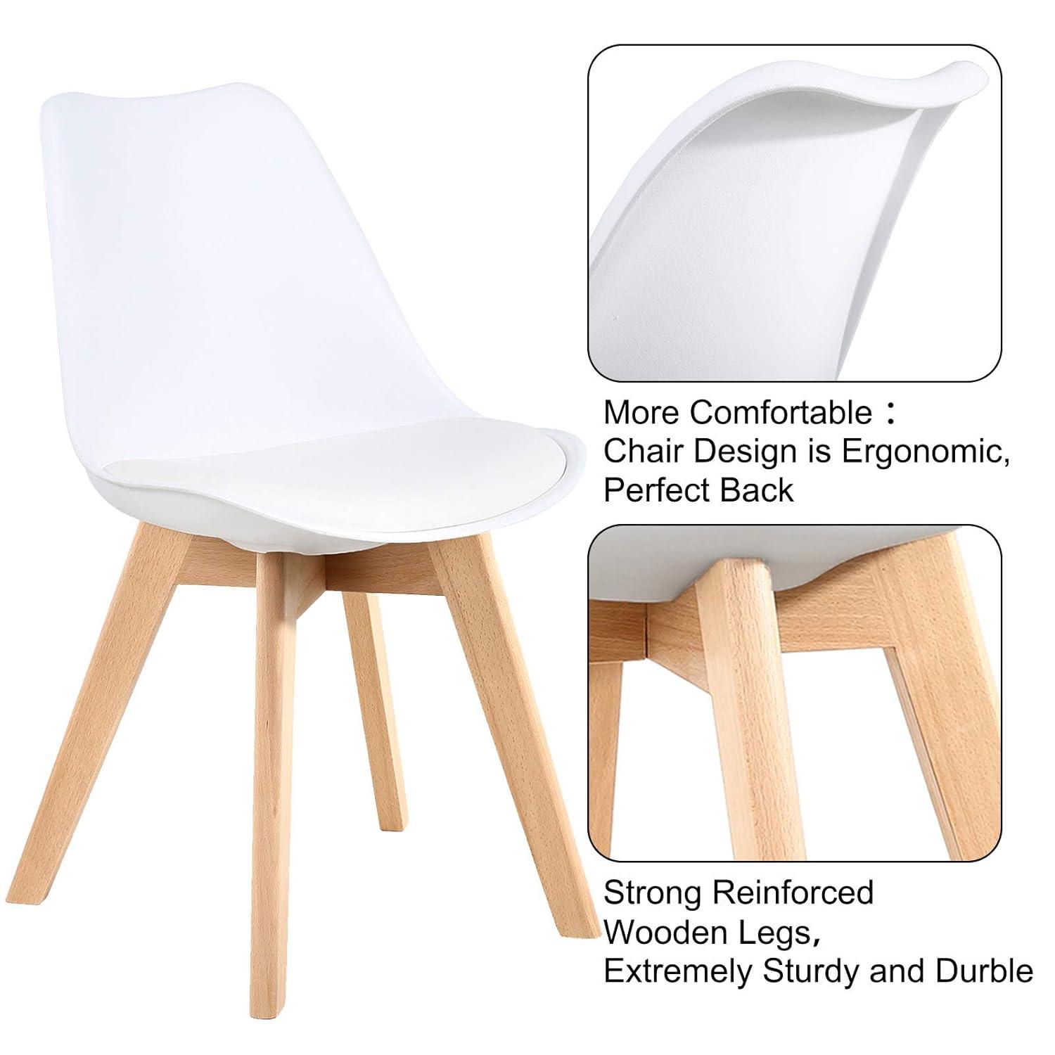 LSSBOUGHT PU Leather Dining Chairs Upholstered Shell Chairs with Wood Legs Set of 2 White-2-Piece