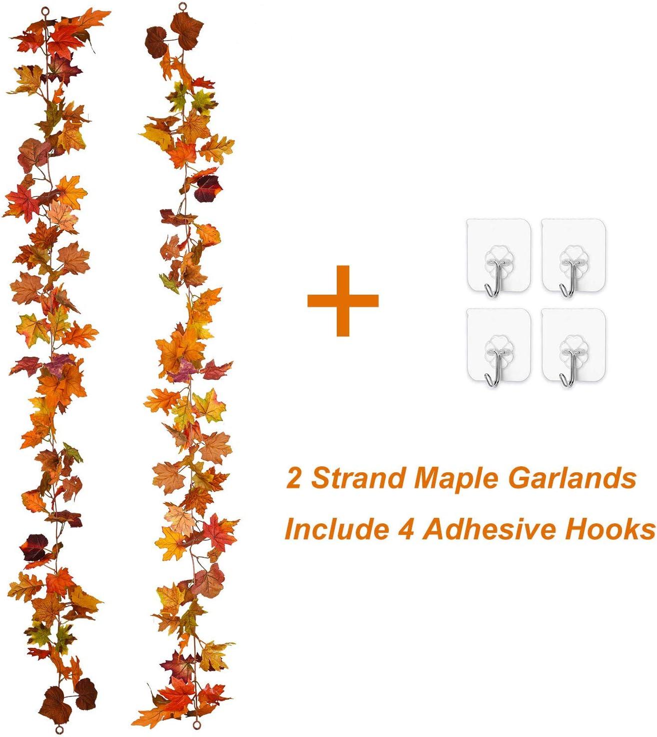 Morttic 2 Pack 5.9 feet Fall Maple Garland Artificial Fall Foliage Garland Colorful Autumn Decor for Home Garden Thanksgiving Wedding Party