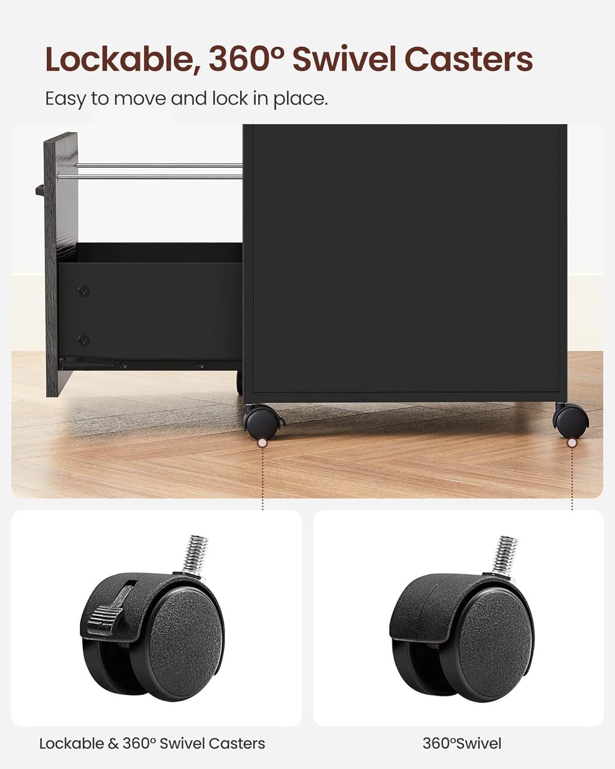 VASAGLE File Cabinet, Mobile Filing Cabinet with Wheels, 2 Drawers, Open Shelf, for A4, Letter Size, Hanging File Folders, Charcoal Gray and Ink Black UOFC071B04