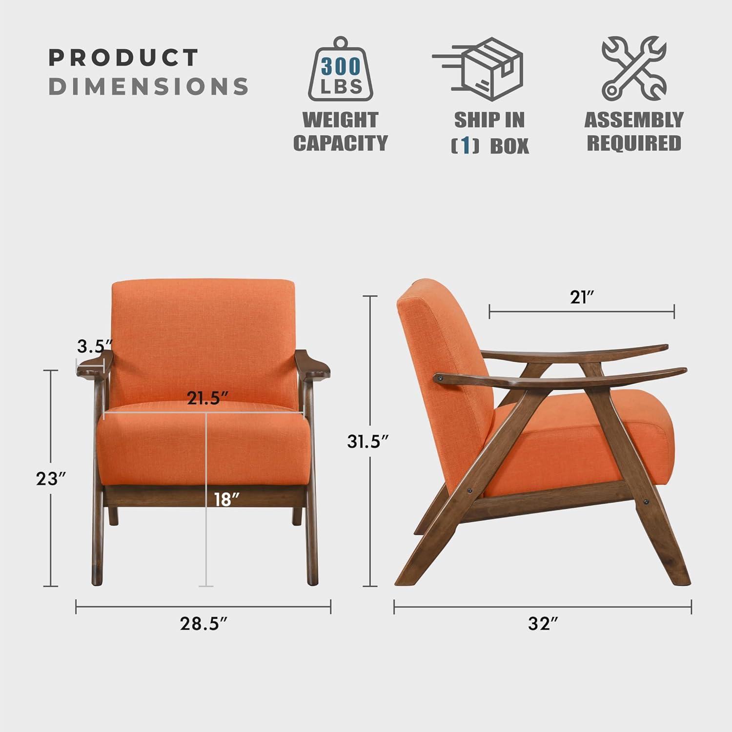 Lexicon Damala Collection Retro Inspired Wood Frame Accent Chair Seat, Orange