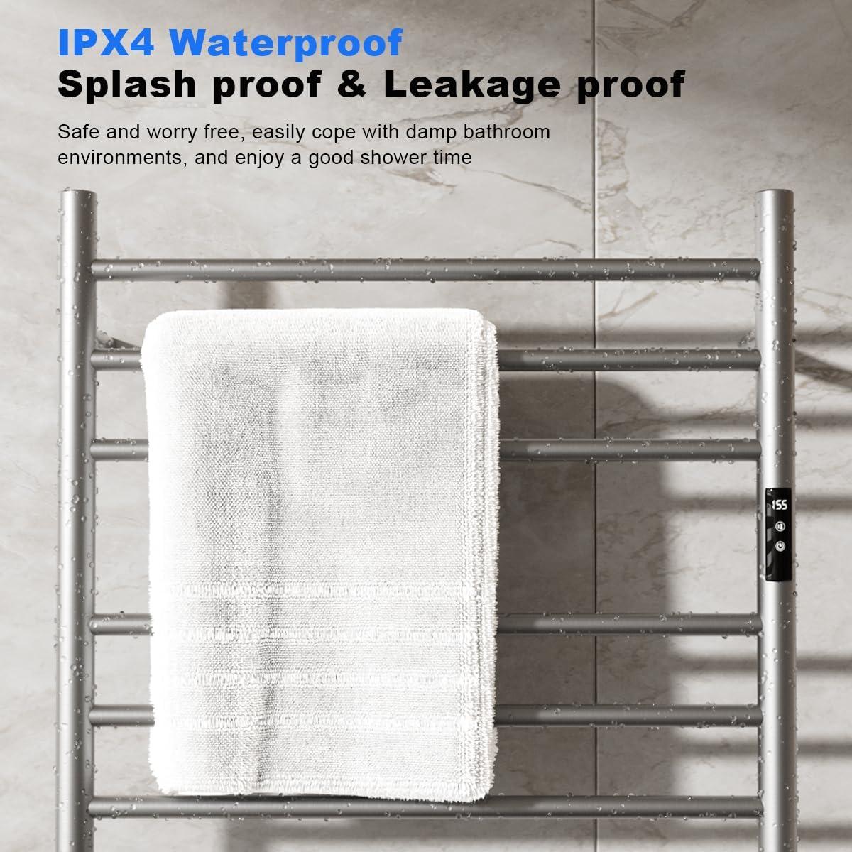 Finihen Wall Mounted Towel Rack, 10 Bar Towel Warmer Wall Mounted Electric Heated Towel Rack with Built-in Timer, for Bathroom, laundry Room, Silver
