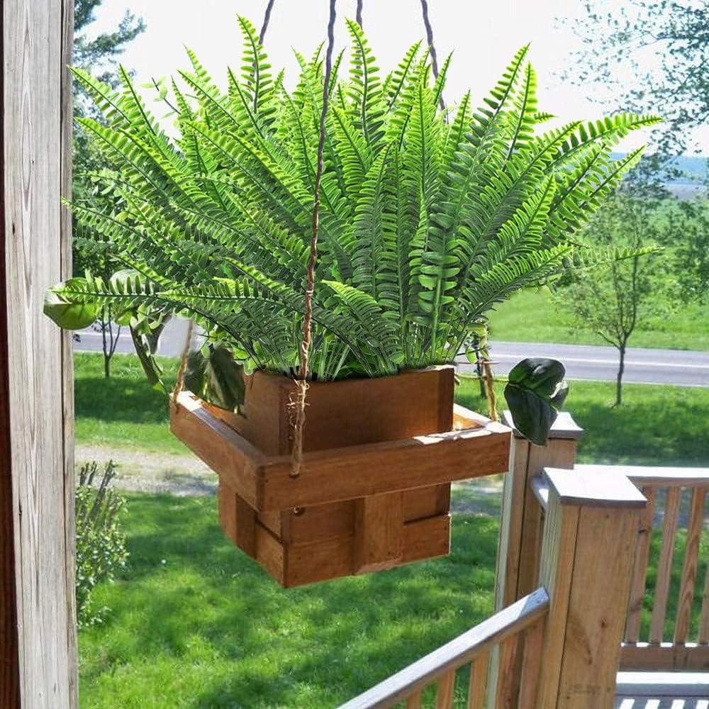 10 Bundles Green Artificial Boston Fern Shrubs for Indoor Outdoor Decor