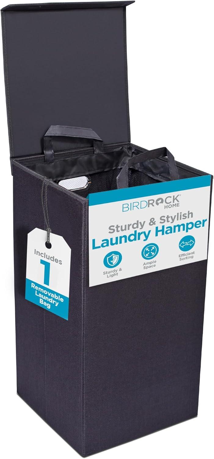 BirdRock Home Single Linen Laundry Hamper with Lid and Removable Liner - Black