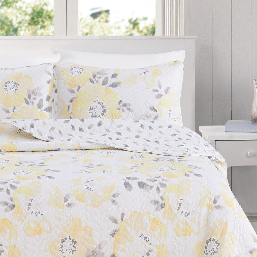 Great Bay Home All-Season Reversible Reversible Quilt Set With Shams  (Twin, Helene - Yellow)